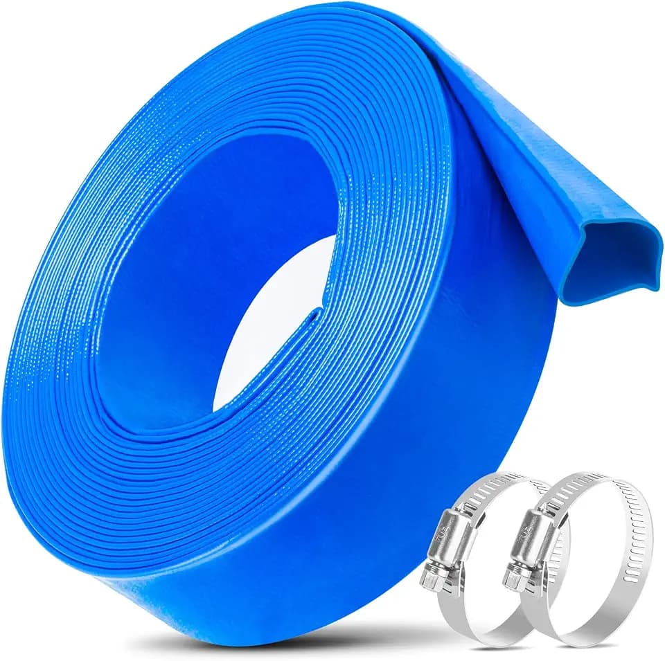 Jin&Bao 2" x 25 FT Pool Backwash Hose, Heavy Duty Reinforced Lay-Flat Discharge Hose, Burst Resistant Drain Hose with 2 Clamps, for Pool Filter & Sump Pump-Blue