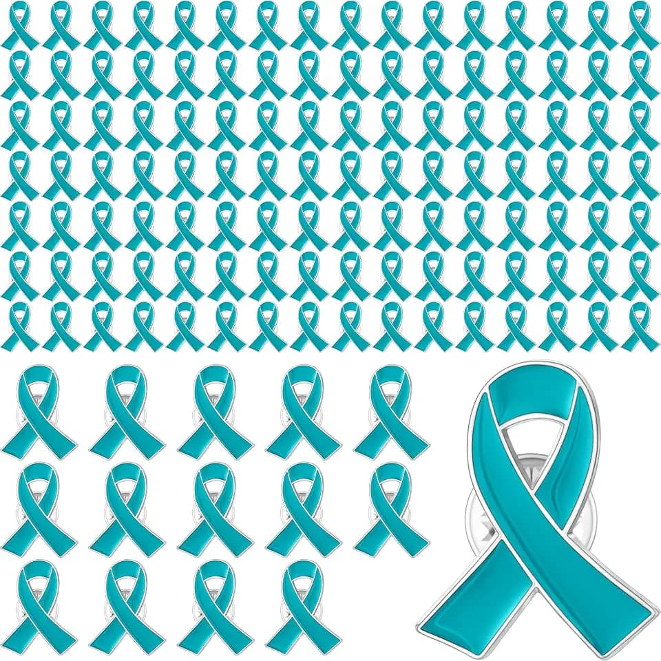 Sasylvia 100 Pcs Teal Awareness Ribbon Lapel Pins for Ovarian Cancer