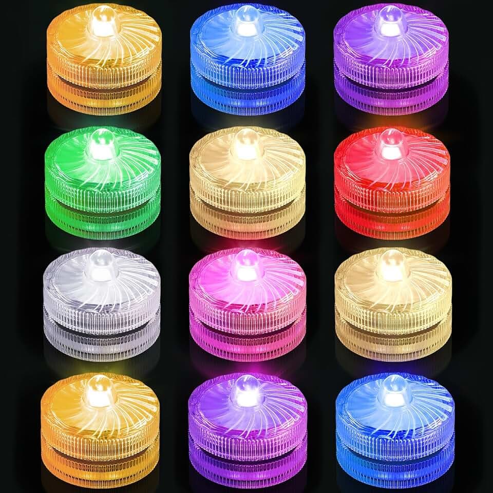 idyl light Submersible LED Lights, Waterproof Tea Lights(12-RGB, 12P)