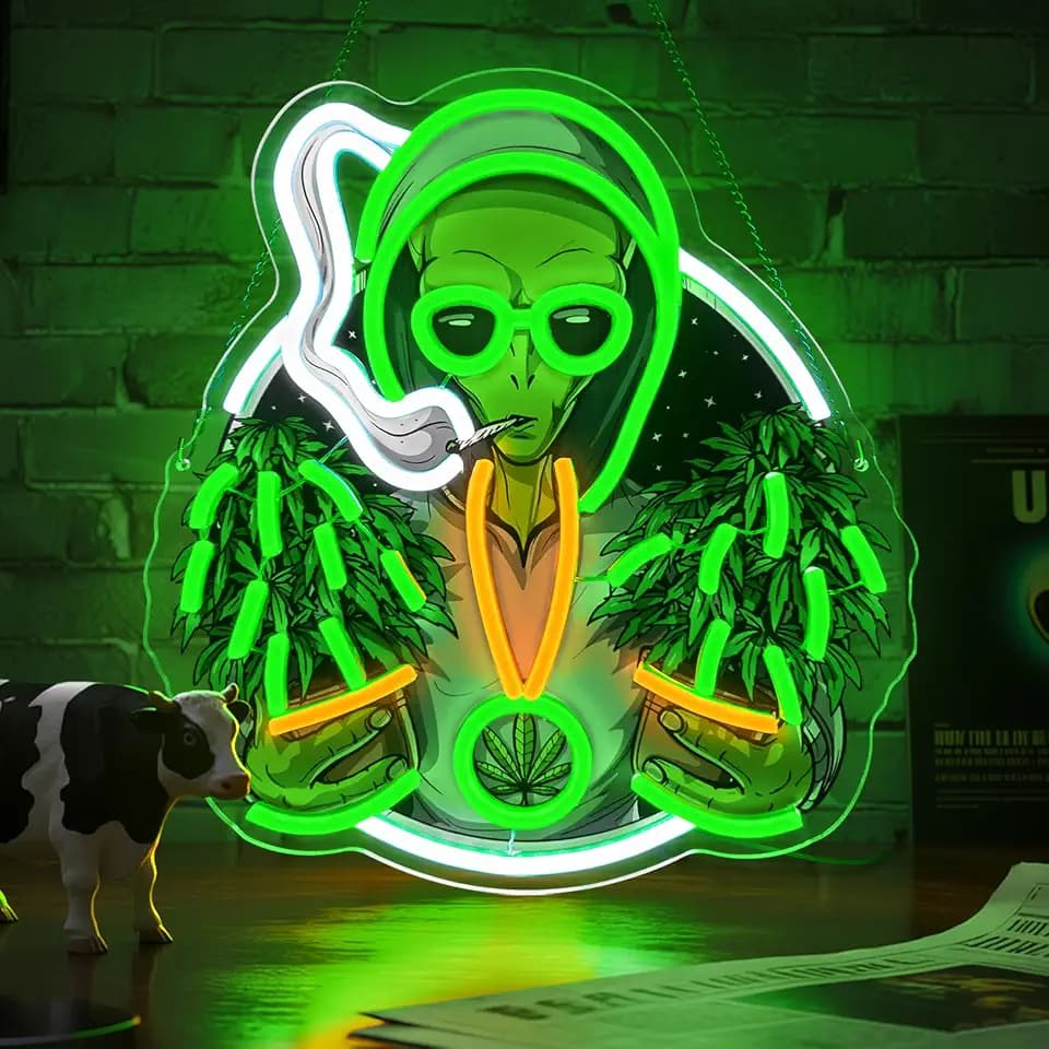 Green Alien Neon Sign, Movie Neon Signs for Wall Decor, Dimmable Acrylic Neon Lights for Living Room Bedroom Game Room Man Cave Home Bar Party Decorations, Perfect Gifts