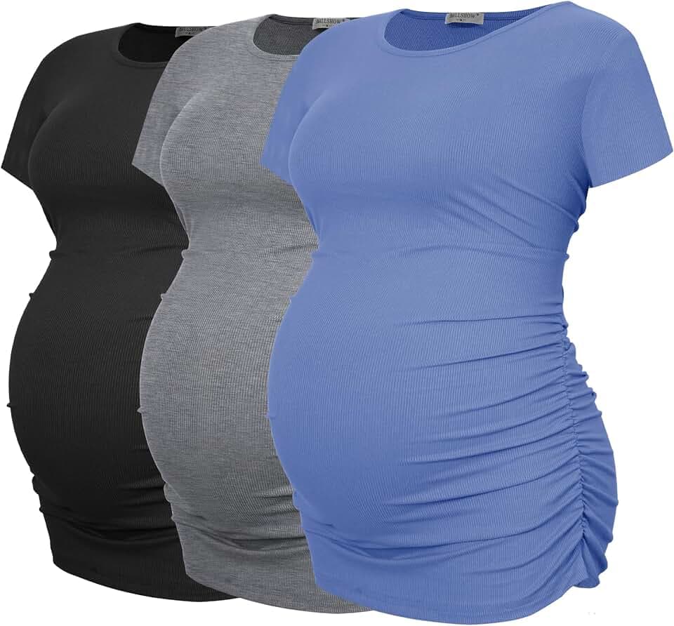 Smallshow 3er Pack Umstandsshirt Kurzarm Umstandsmode Sommer Umstands Tshirt