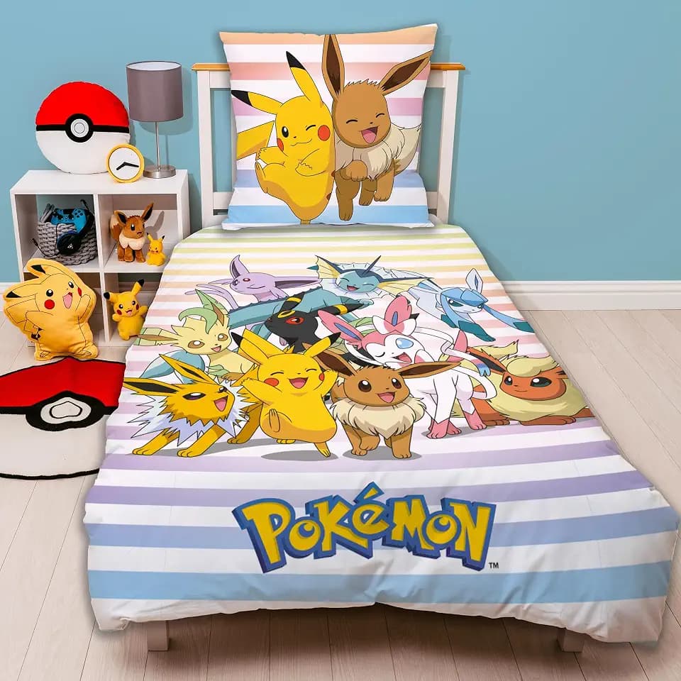 Familando – Pokémon Bettwäsche Set (2-teilig) – Decken- & Kissenbezug 135x200 cm & 80x80 cm mit Reißverschluss – Wendemotiv mit Pikachu & Evoli – 100% Baumwolle – Farbecht & pflegeleicht - Öko-Tex