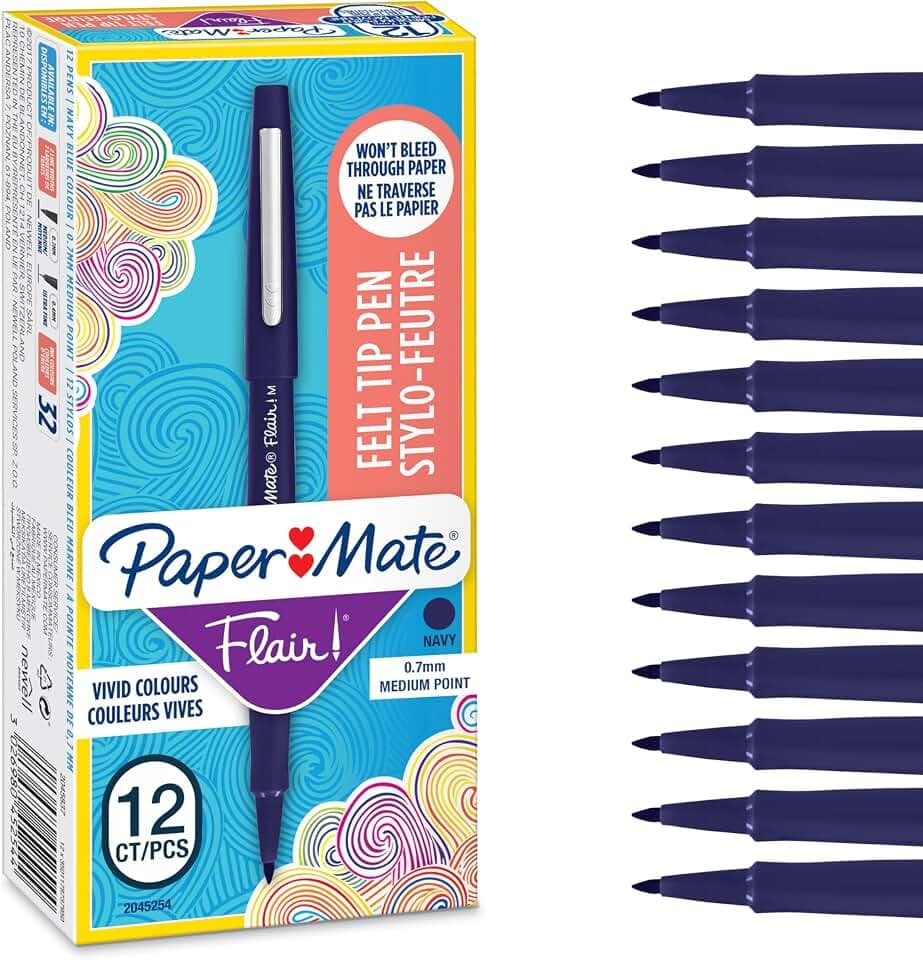 Paper Mate Flair-Filzstifte | mittlere Spitze 0,7 mm | Marineblau | 12 Stück