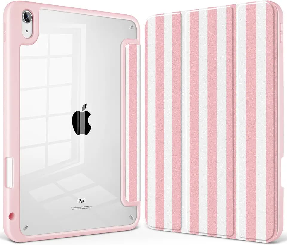 May Chen for iPad (A16) 11th Generation Case 11 Inch 2025, iPad 10th Gen Case 2022 10.9 inch, Built-in Pencil Holder with Shockproof Cover Clear Transparent Back Shell Auto Wake/Sleep, Pink Stripes