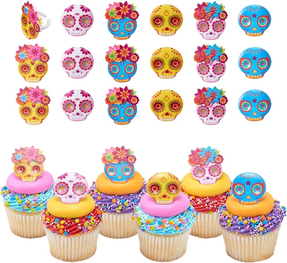Día de los Muertos Cupcake Decoration Toppers | 24 Pack Party Cake Rings