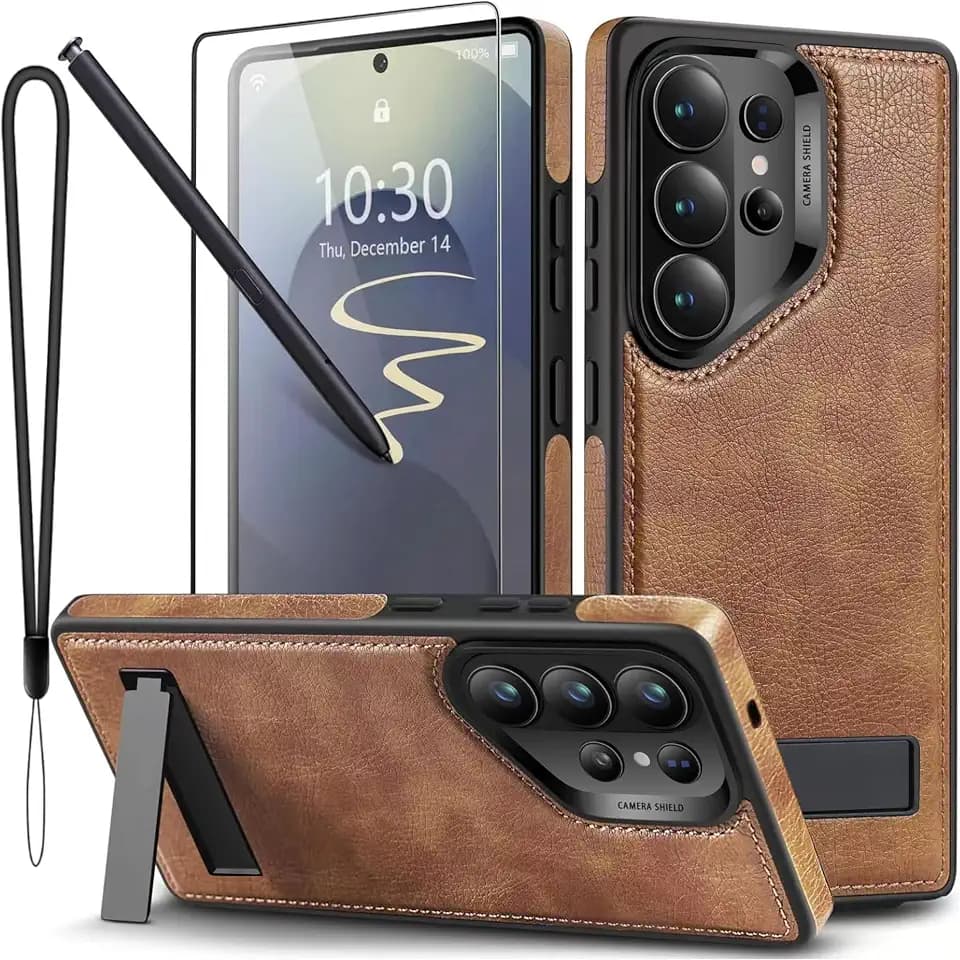 for Samsung Galaxy S26 Ultra Case Leather [Compatible with MagSafe] Upgraded N56 Stronger Magnet, Invisible Adjustable Kickstand, Slim Protective Cover (Brown)