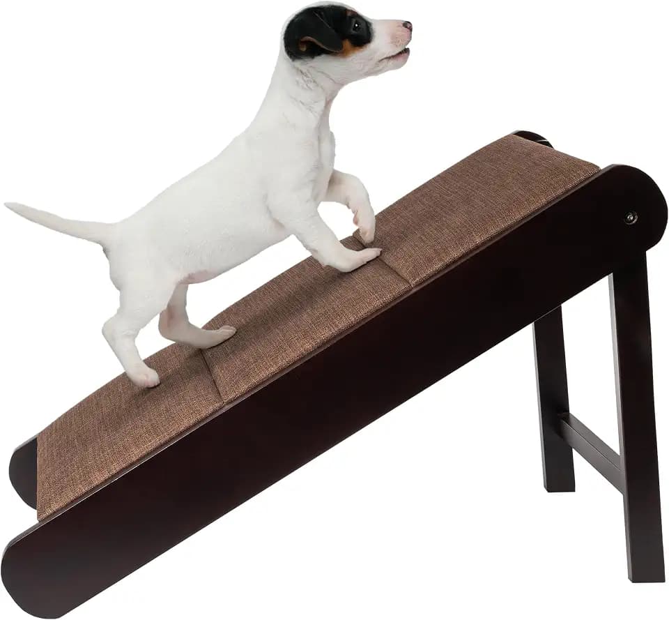 Pet Ramp - Foldable Wooden Dog Ramp for Getting onto Beds, Couches, or Into Vehicles - Dog Accessories for Small Dogs by PETMAKER (Brown)