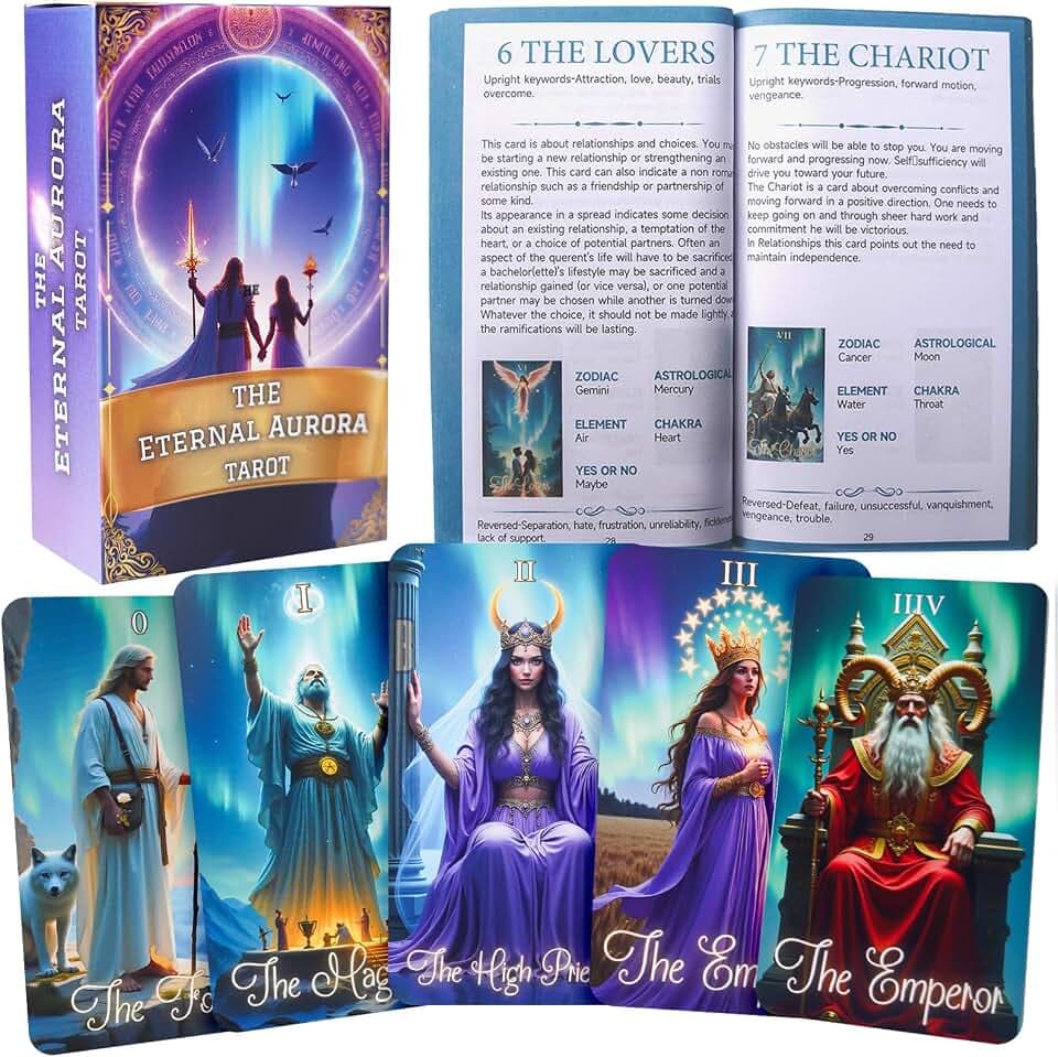 Eternal Aurora Tarot Deck,Oracle Tarot Cards with Guide Book-Unique Tarot Card Deck for Beginners（Only Deck）