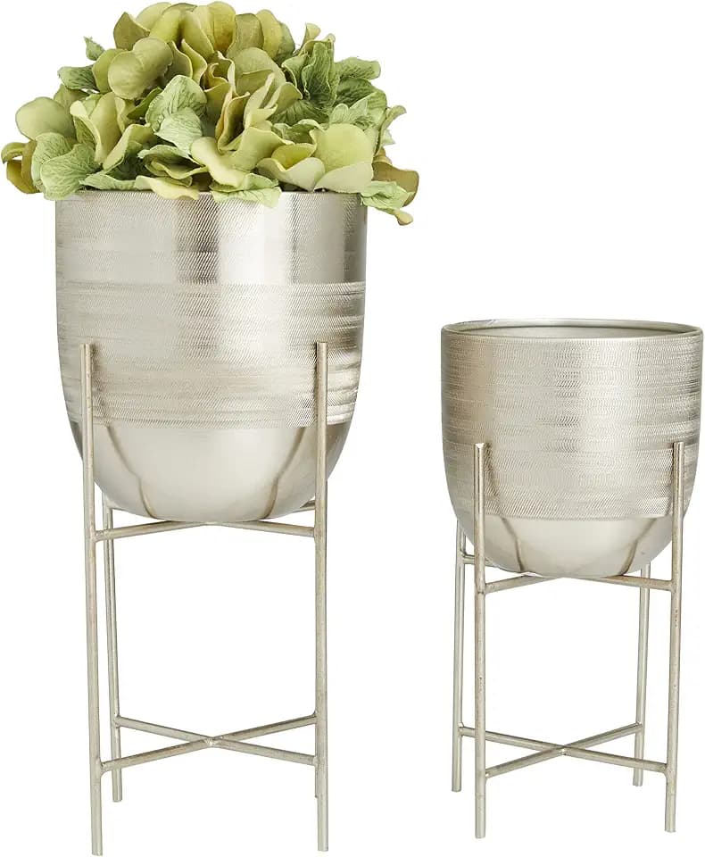 Deco 79 Metal Indoor Outdoor Planter Small Planter Pot with Removable Stand, Set of 2 Planters 6", 5"W, Silver