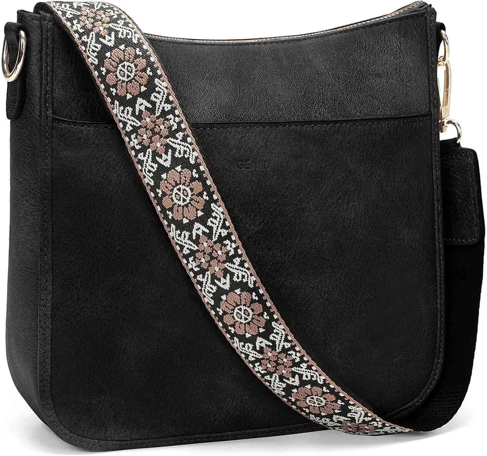 GEMIU Medium Crossbody Purse for Women Black Crossbody Bags with Wide Strap