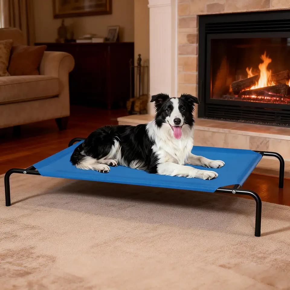 STARLATTA Elevated Cooling Dog Bed for Large Dogs,Waterproof Outdoor Pet Cot with Washable Breathable Mesh,Non-Slip Feet,Comfortable Dry Raised Dog Bed,50.8 x 31 x 8 Inches,Blue