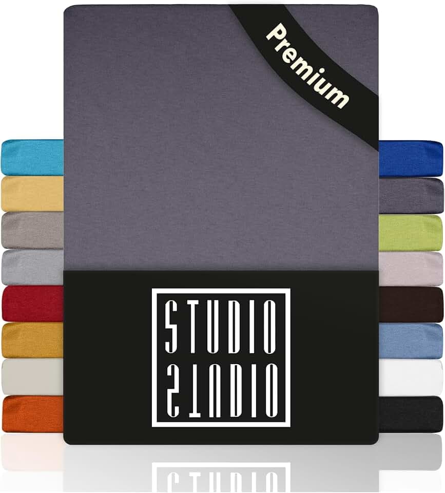 STUDIO Premium Spannbettlaken 180x200cm, 180x220cm, 200x200cm & 200x220cm – Jersey-Spannbetttuch aus 97 % Baumwolle & 3 % Elastan – Grau – Öko-Tex Zertifiziert, bügelfrei – für Matratzen 15–35cm
