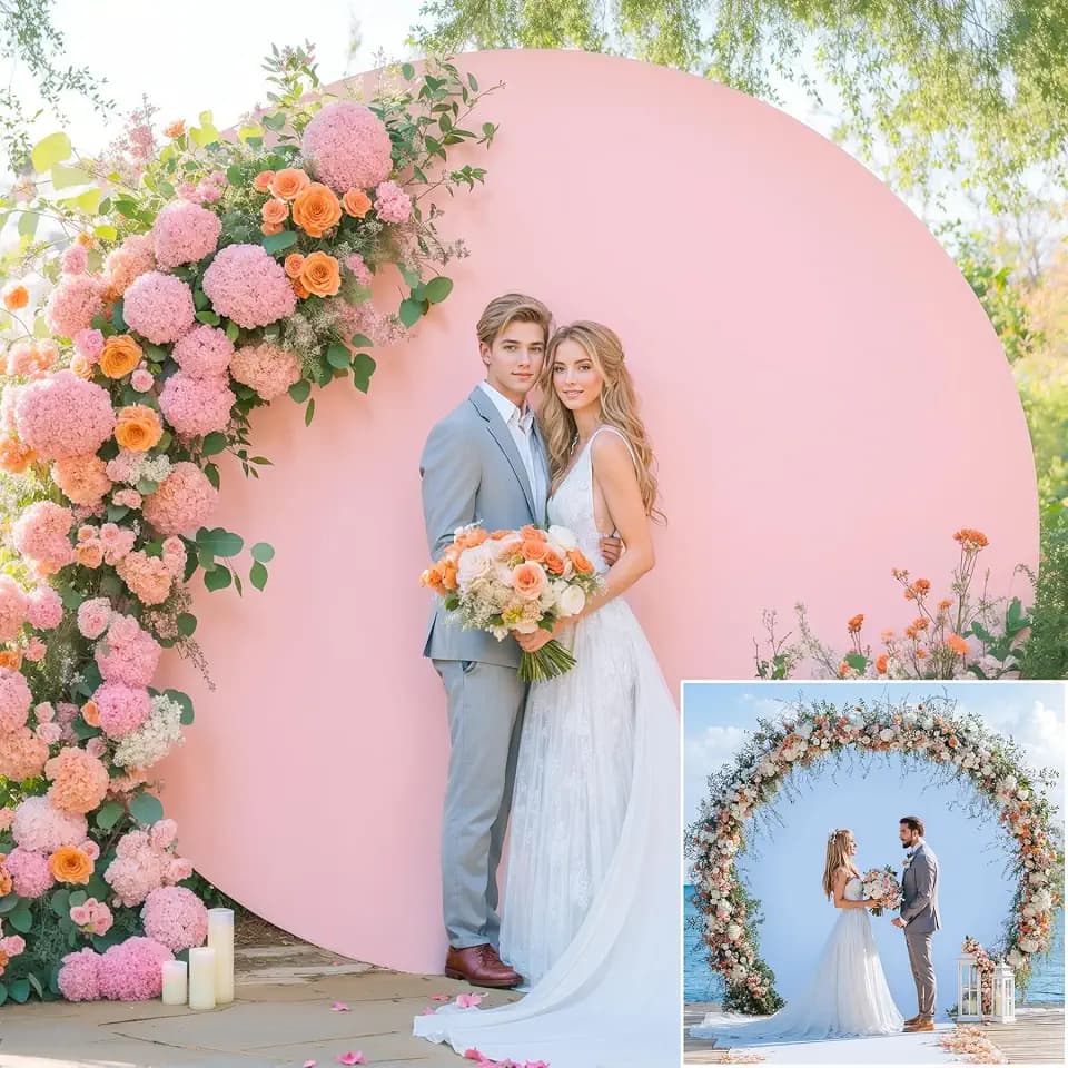 7.2 FT Pink and Blue Round Backdrop Cover Circle Arch Bckdrop Cover Double-Color Arch Covers Wrinkle Free Spandex Arch Covers Stretchy Backdrop for Wedding Baby Shower Birthday Party Photography