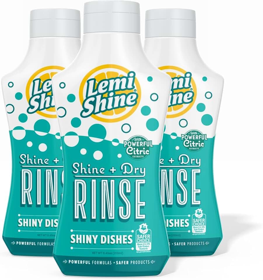 Lemi Shine - Shine + Dry Natural Dishwasher Rinse Aid, Hard Water Stain Remover (3 Pack)