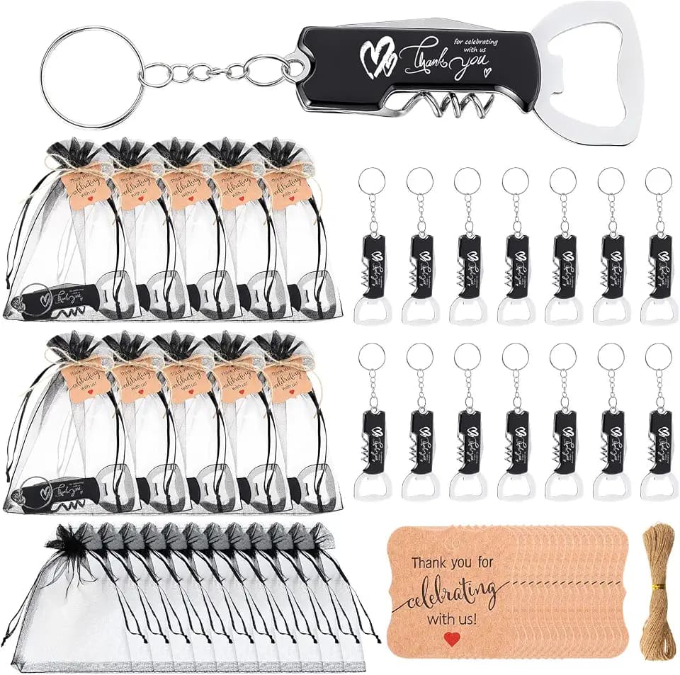 Vesici 72 Pcs /24 Set Wedding Favors Bottle Opener Keychains, Black