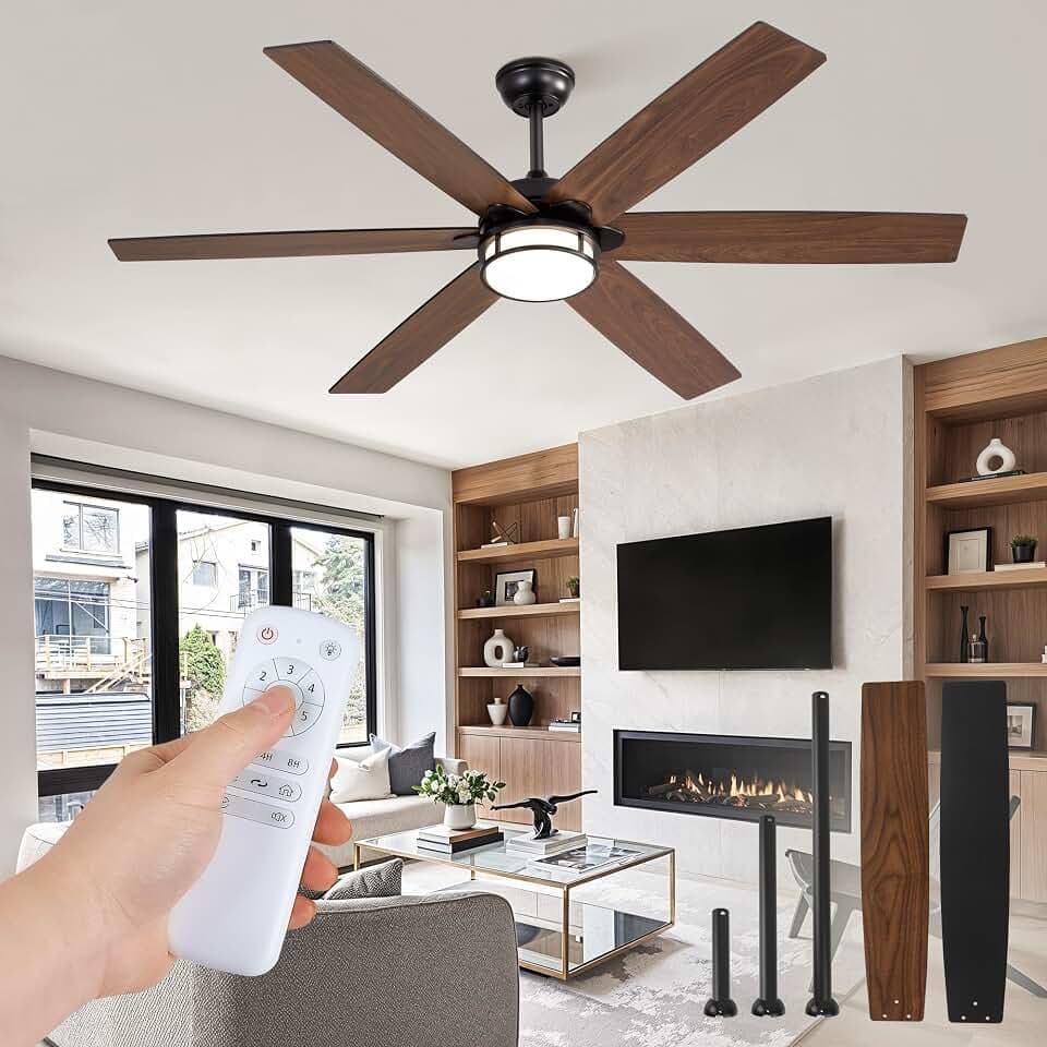 Fanbulous 60 Inch Large Ceiling Fans with Lights and Remote, Black&Brown