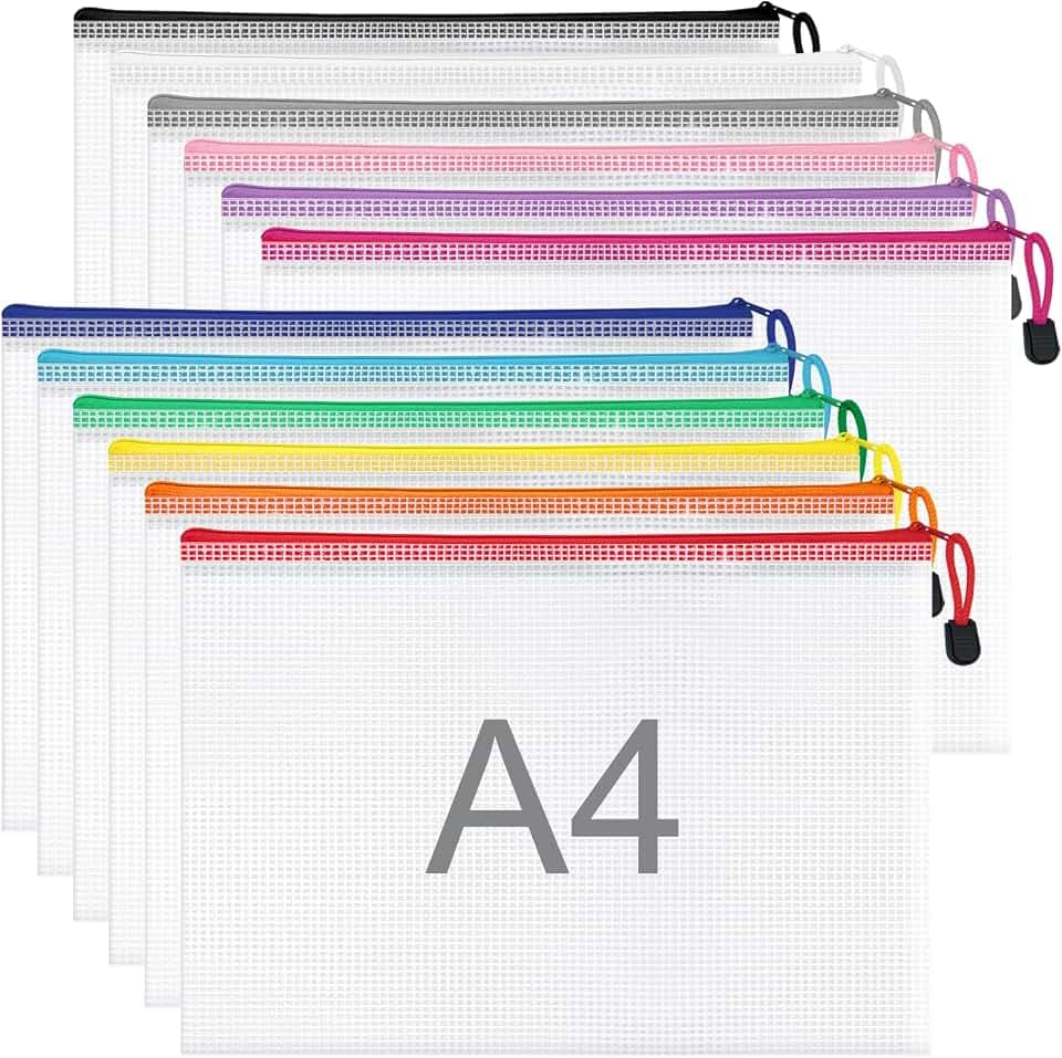 WISYOK 12 Stück Dokumententasche, A4, 12 Farben, 33×23cm