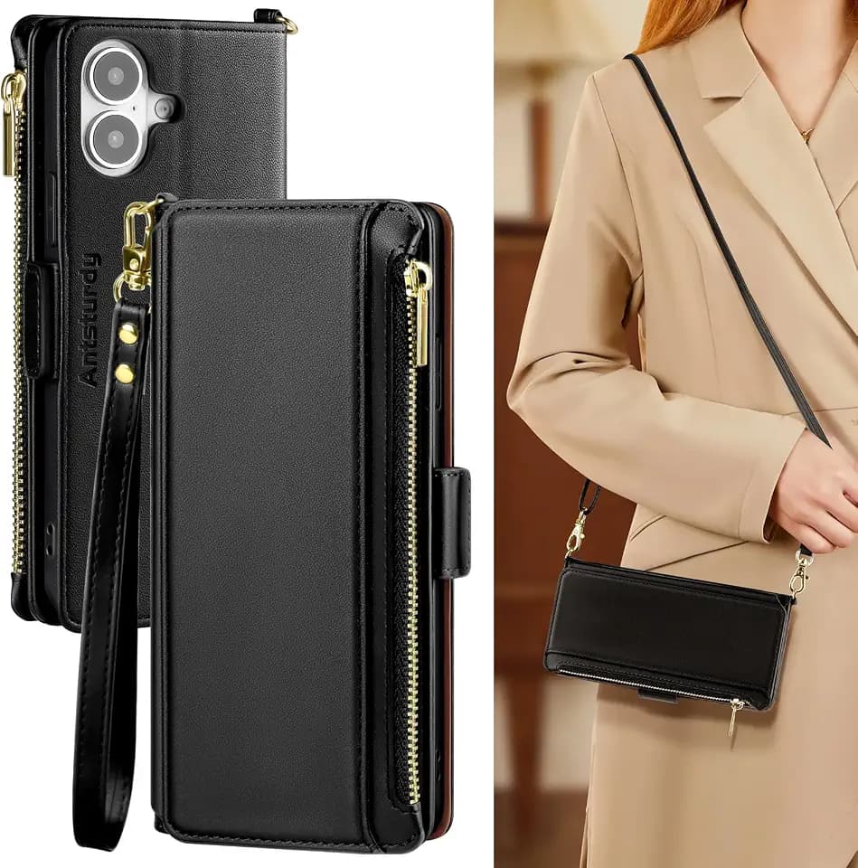 Antsturdy Crossbody Phone Wallet Case for iPhone 17,Black
