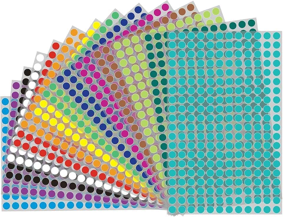 6750 Stück Farbige Punkte, 6 mm Runde Punkt-Aufkleber, Farbkodierung-Etiketten für Home Office Supplies - 15 Farben