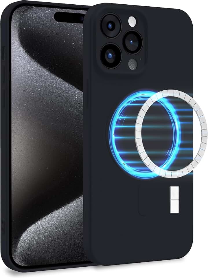 MyGadget Hülle für Apple iPhone 15 Pro Max [ kompatibel mit MagSafe ] - Zweilagige Handyhülle mit Kameraschutz - Cover mit Innenfutter & Silikon außen - Schwarz