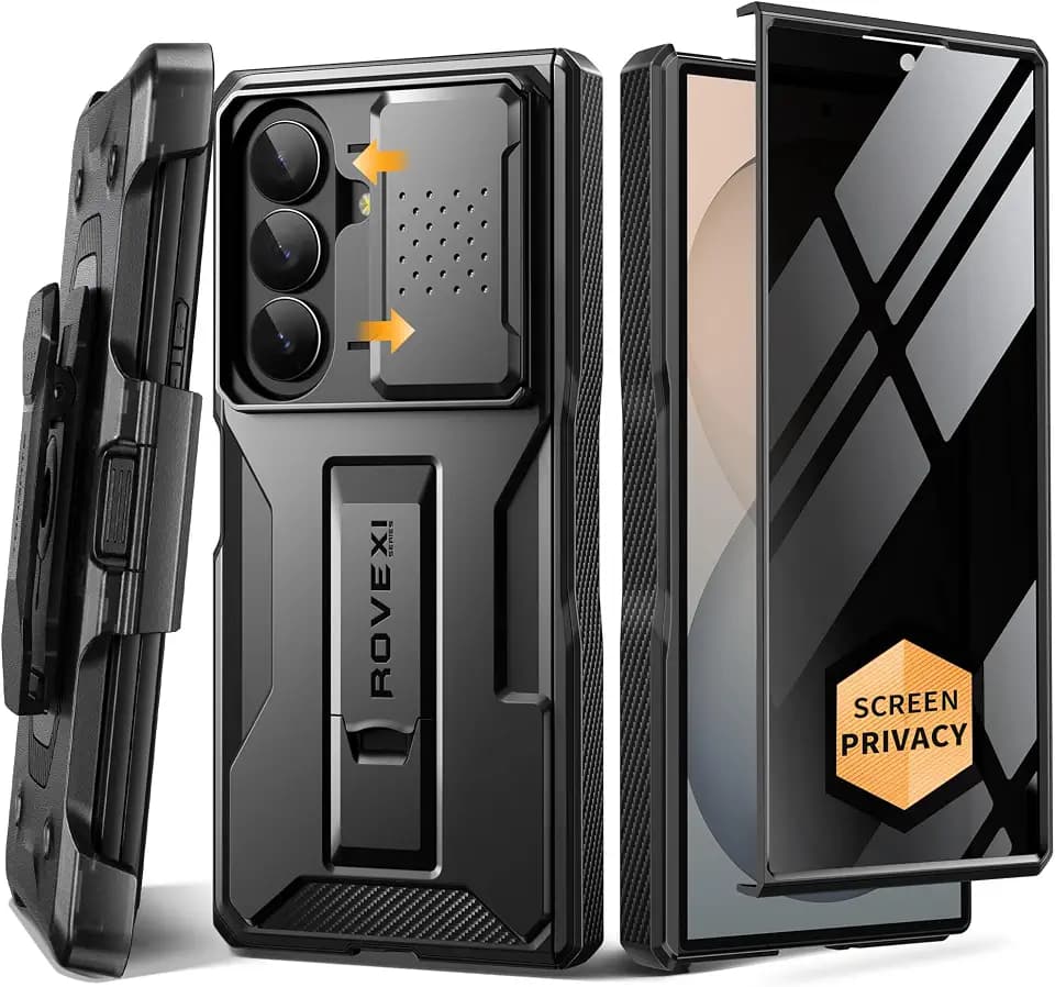 TONGATE for Z Fold 8 Ultra Case with Screen Protector & Belt Clip,Pri-Black