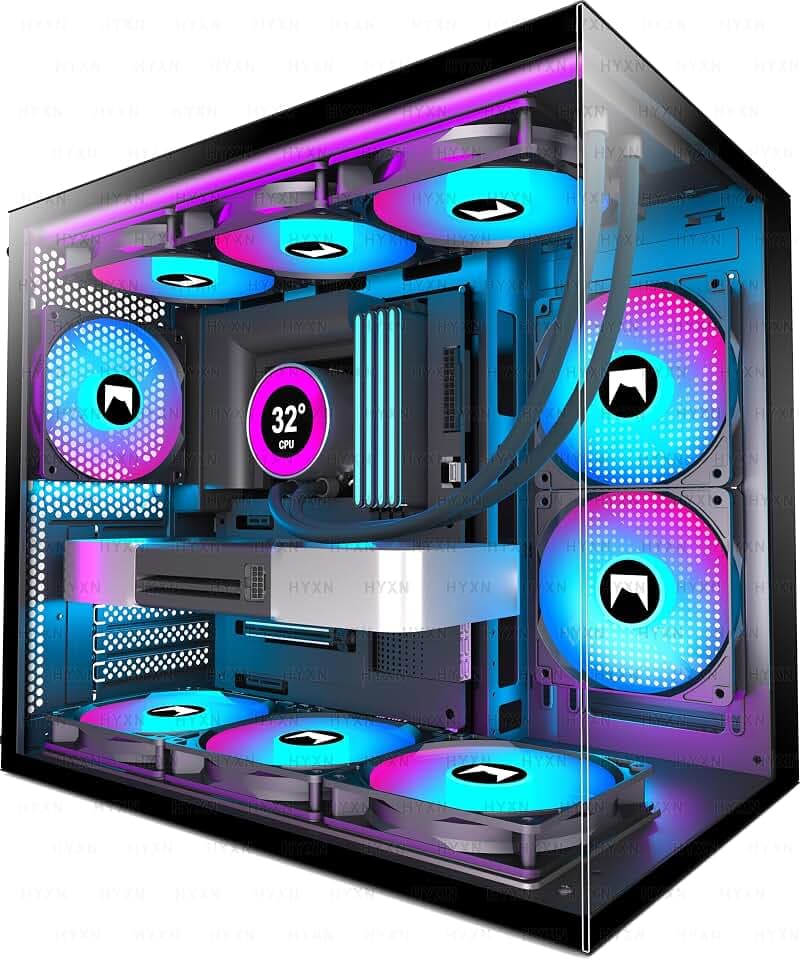 H3(2026) PC Gehäuse ATX – Vorinstallierte 3 ARGB Lüfter, Kompakter ATX Dual Kammer Mid Tower Gaming PC Gehäuse, 360MM Rad Unterstützung,mit Type-C 3.2 (Schwarz-R)