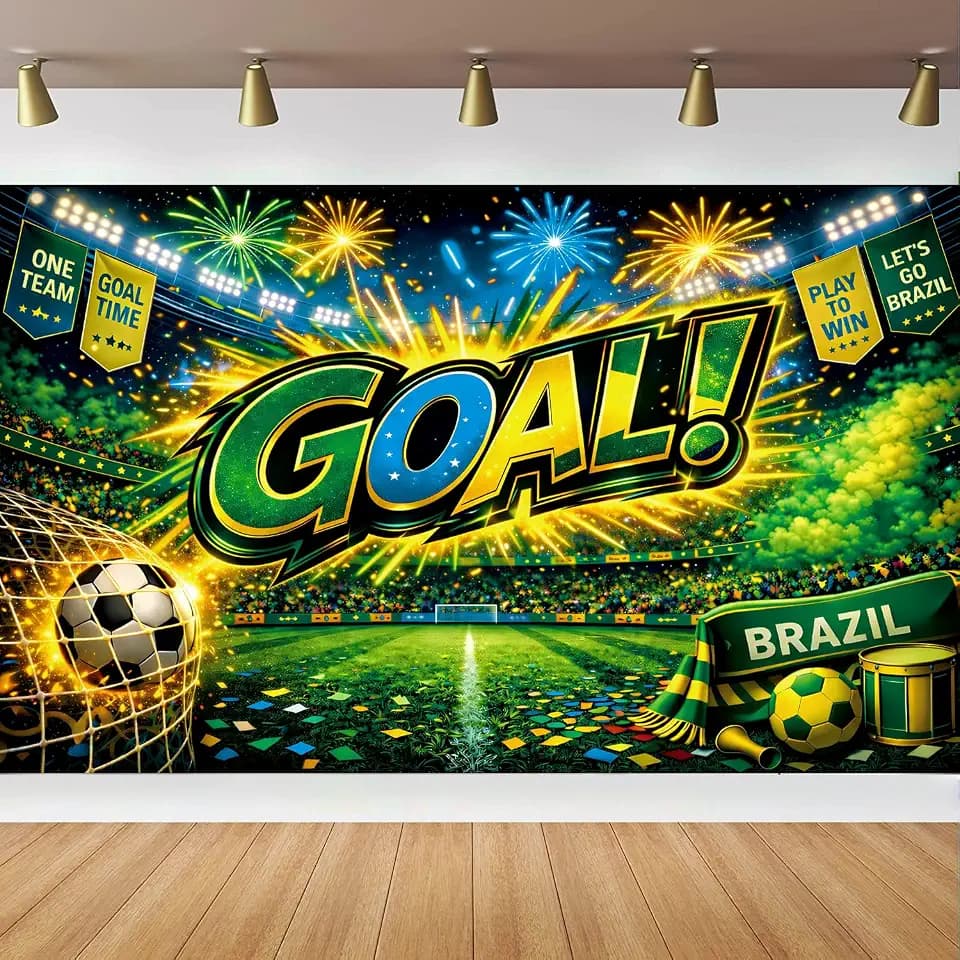 Brazil Goal Soccer Party Decorations Backdrop 71 x 43 Inch, Brazil Soccer Watch Party Decorations Banner, Fan Tournament Decor for Birthday, Viewing Event and Sports Theme Celebration Supplies