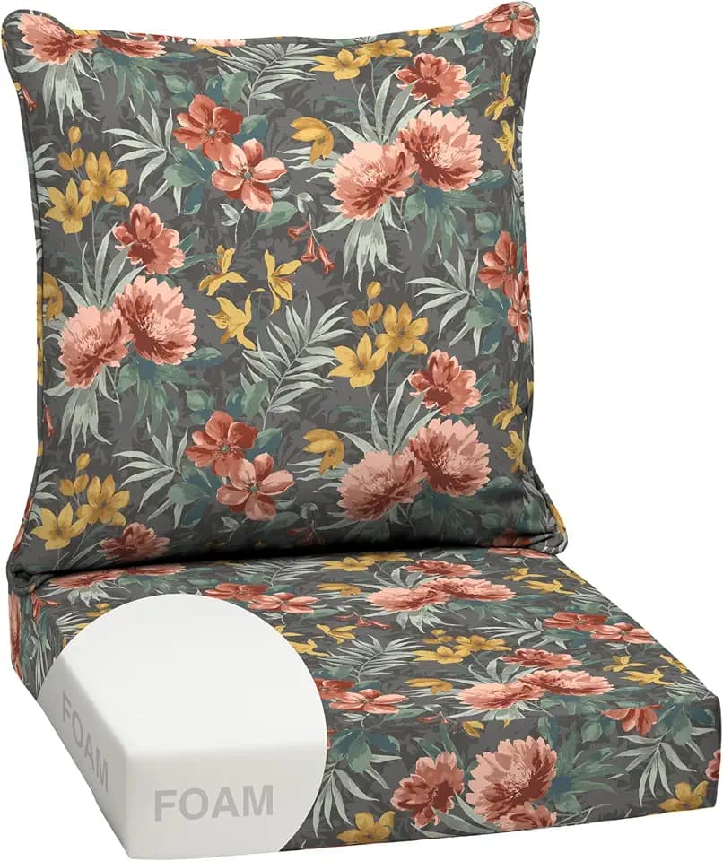 Arden Outdoor Deep Seat Cushion Set, Foam, 24x24, Phoebe Grey Floral