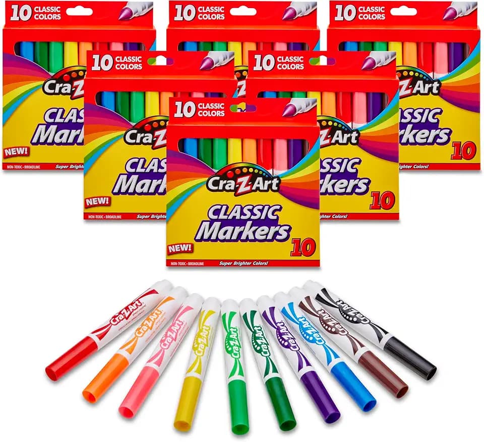 Cra-Z-Art Bulk Classic Markers - 6 Packs of 10 Count Broadline (Non-Washable) Markers