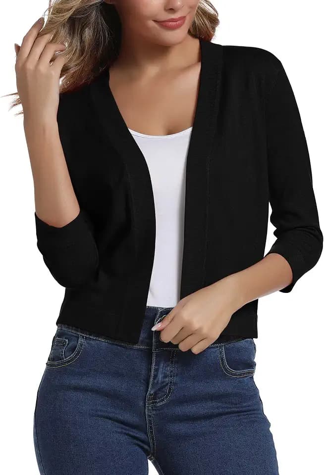 Urban CoCo Women's 3/4 Sleeve Cropped Cardigan Sweater Shrug for Dresses
