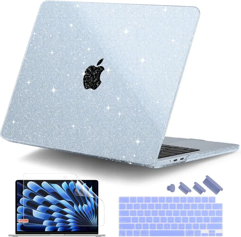 DONGKE Clear Glitter Case for MacBook Air 15 Inch M5 M4 M3 M2 (2026-2023) A3448 A3241 A3114 A2941, Protective Hard Shell Cover Compatible with Touch ID & Liquid Retina Display - Star Sky Blue