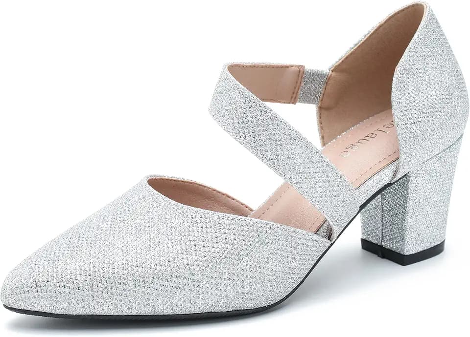 Women's Pointed Toe Pumps Strappy Heels Low Block Chunky Heel Dressy Wedding Bride Prom Business Shoes