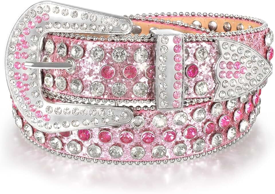LEACOOLKEY Damen Herren Strass Gürtel Bling Western Cowgirl Cowboy Nieten Leder Gürtel Shinny Diamant Gürtel für Jeans Hosen Kleider