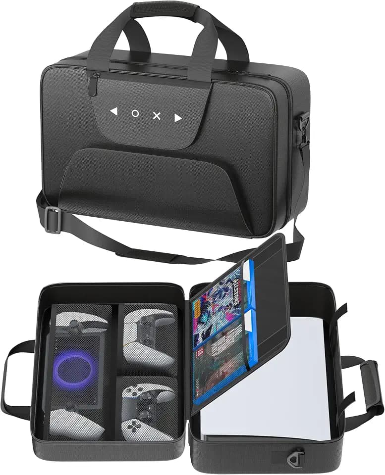 Gersker Carrying Case Compatible with PS5/Slim/Pro Disc & Digital, PS5 Travel Case for Play 5 Controllers, PS Portal, Game Discs, PS 5 Protective Travel Bag Play 5 Carry with Zipper Pocket, Black
