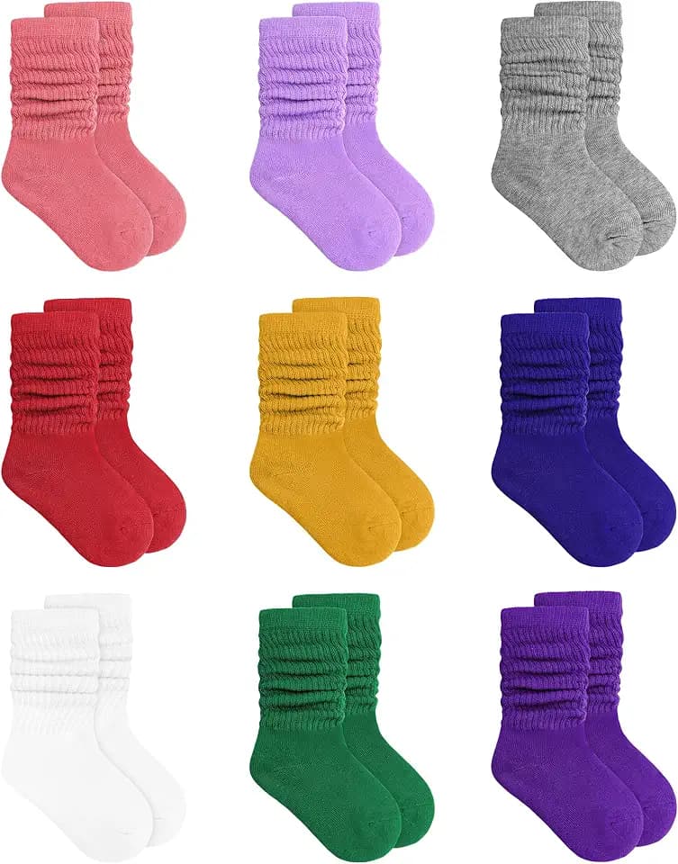 Auranso Girl Slouch Socks 9 Pairs Knee High Socks Kids Long Crew Socks