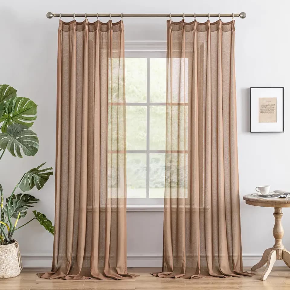 MAIHER Mocha Pinch Pleat Sheer Curtains 96 Inches Long with Hooks 2 Panels