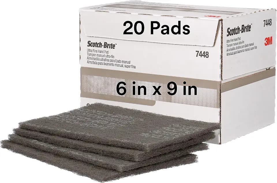 3M Scotch-Brite Ultra Fine Grade 7448 Hand Pad, Pack of 20, 6 in x 9 in Hand Pads, Nonwoven Silicon Carbide, Surface Preparation, Scuffing, and Cleaning, Gray