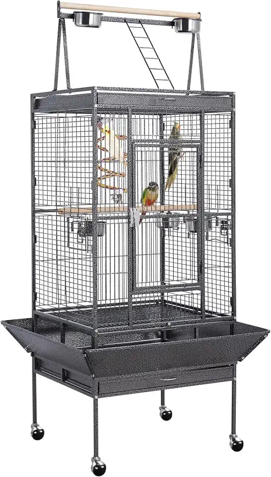 Yaheetech Vogelvoliere großer Vogelkäfig mit Sitzstange, Futternapf, Spielseil Vogelbauer mit Rollen Nymphensittiche Vogelhaus 81 x 77 x 174 cm