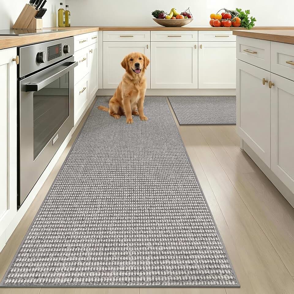 HEBE Kitchen Rugs Set of 2, Non Slip Washable Kitchen Mats for Floor