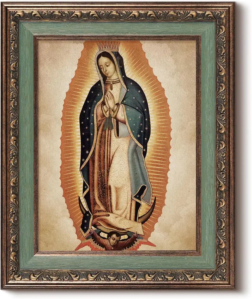 HUARCEY Vintage Wall Art Relief Gold Framed, Our Lady Guadalupe Canvas Artwork for Living Room, Virgen De Guadalupe Painting Spain Decor Rustic Country Farmhouse Print for Bedroom Home 13"×16"