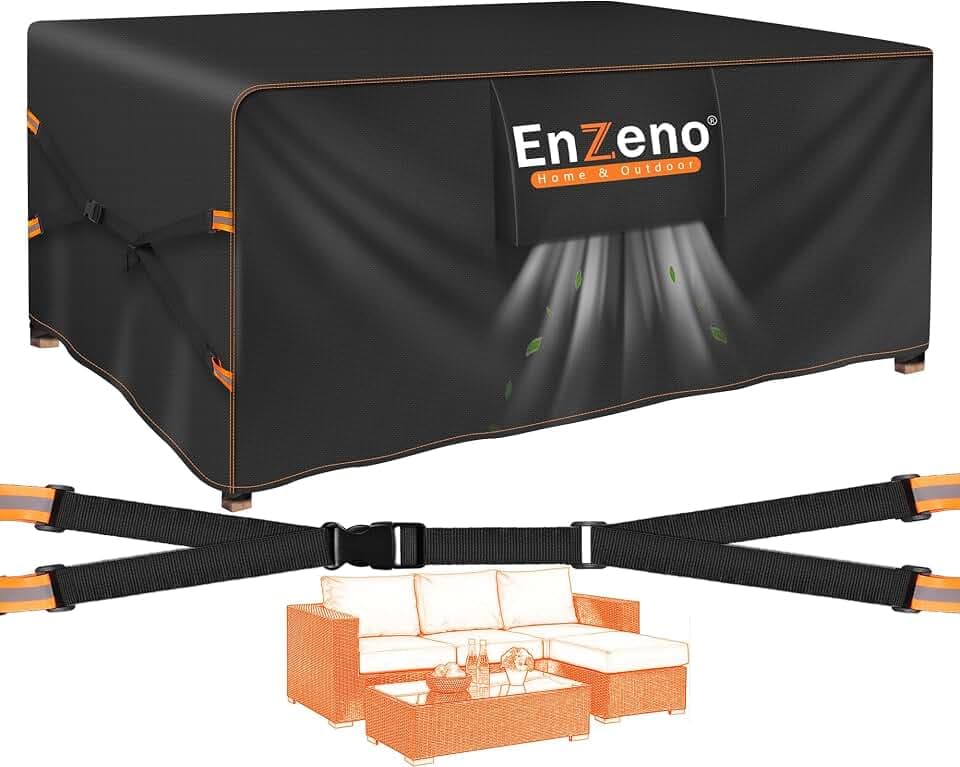 Enzeno abdeckung gartenmöbel 200x150x74cm gartenmöbel abdeckung wasserdicht | Neues Upgrade,500D Oxford Stoff,X-förmiger Windschutzband,Belüftung,Klettband,UV-Schutz,Rechteck,Schwarz