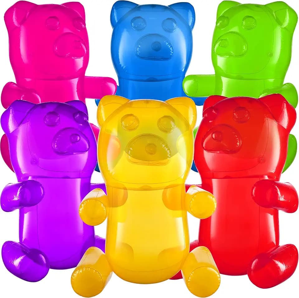 Inflatable Gummy Bears (6-Pack) Blow Up Pool Toys for Kids & Parties