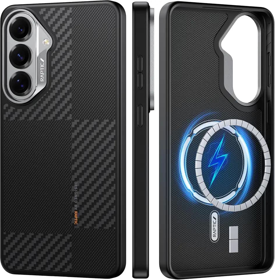 RAPTIC Aramid Dual for Samsung Galaxy S26 Case, Compatible with MagSafe, [Military Grade 13FT Drop Tested], Non-Slip & Ultra Slim Light Case, 1500D Aramid Fiber AeroWoven Textures, Mondrian Black