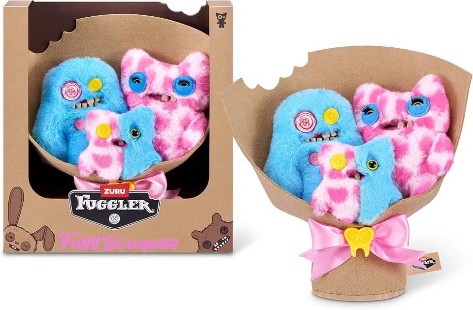 Fuggler Bouquets: 2x9 Inch + 1x3.5 Inch Plush Set (Sasquoosh, Stinkface, Squooshface) by ZURU, Funny Ugly Monster Designs, Unique Gift for Collectors