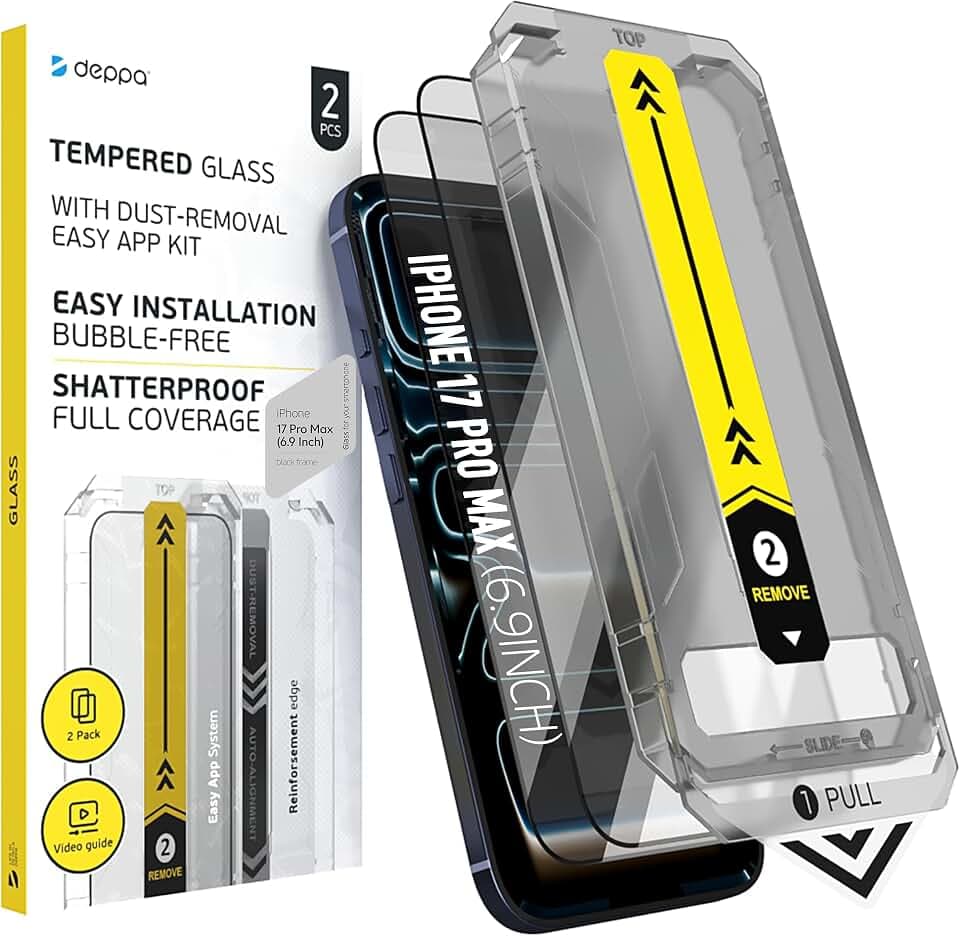 Deppa | 2 Stück | Schutzfolie für iPhone 17 Pro Max (6.9") mit Smart-Schablone | staub&blasenfrei | 9H gehärtetes | vollständiger Schutz | ultra-klar
