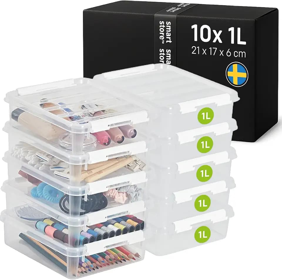 SmartStore Aufbewahrungsbox mit Deckel | 10x kleine 1L Box | 21x17x6cm