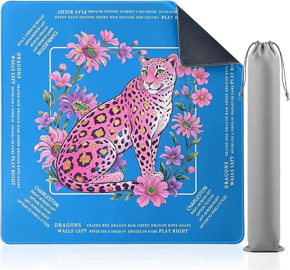 Mahjong Mat for Table 33"x33", Leopard Blue Mahjong Mats Non-Slip Rubber