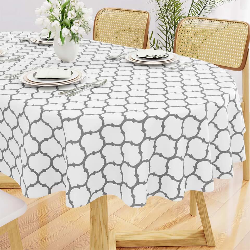 Smiry Oval Table Cloth, Flannel Backed Vinyl Tablecloth, 60"x84"