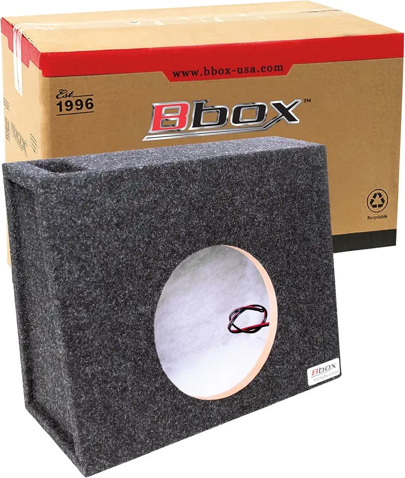 Atrend 8" Single Universal Truck Style Vented Subwoofer Enclosure - Mitered & Dado End Panels - Premium Carpeted Finish, Silver Spring-Loaded Terminal & 5/8" MDF Construction- Upgrade Your Audio Setup