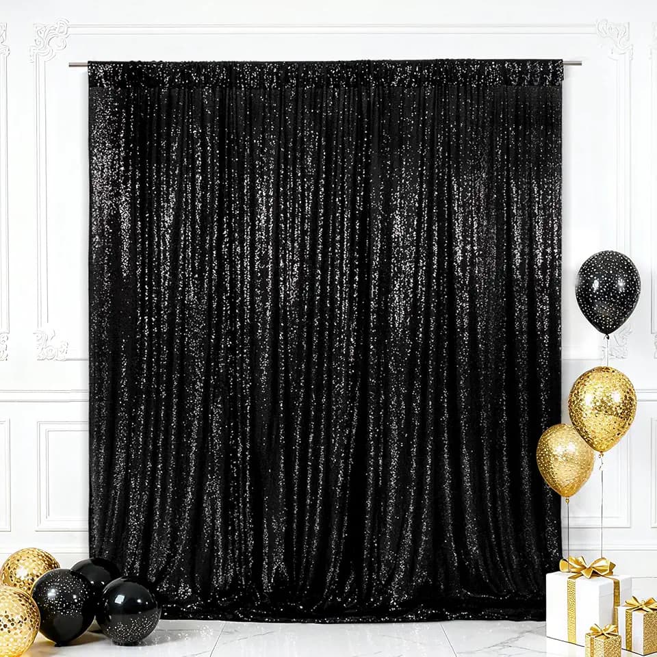Eternal Beauty Black 3mm Sequin Backdrop 6x8 Ft for Wedding